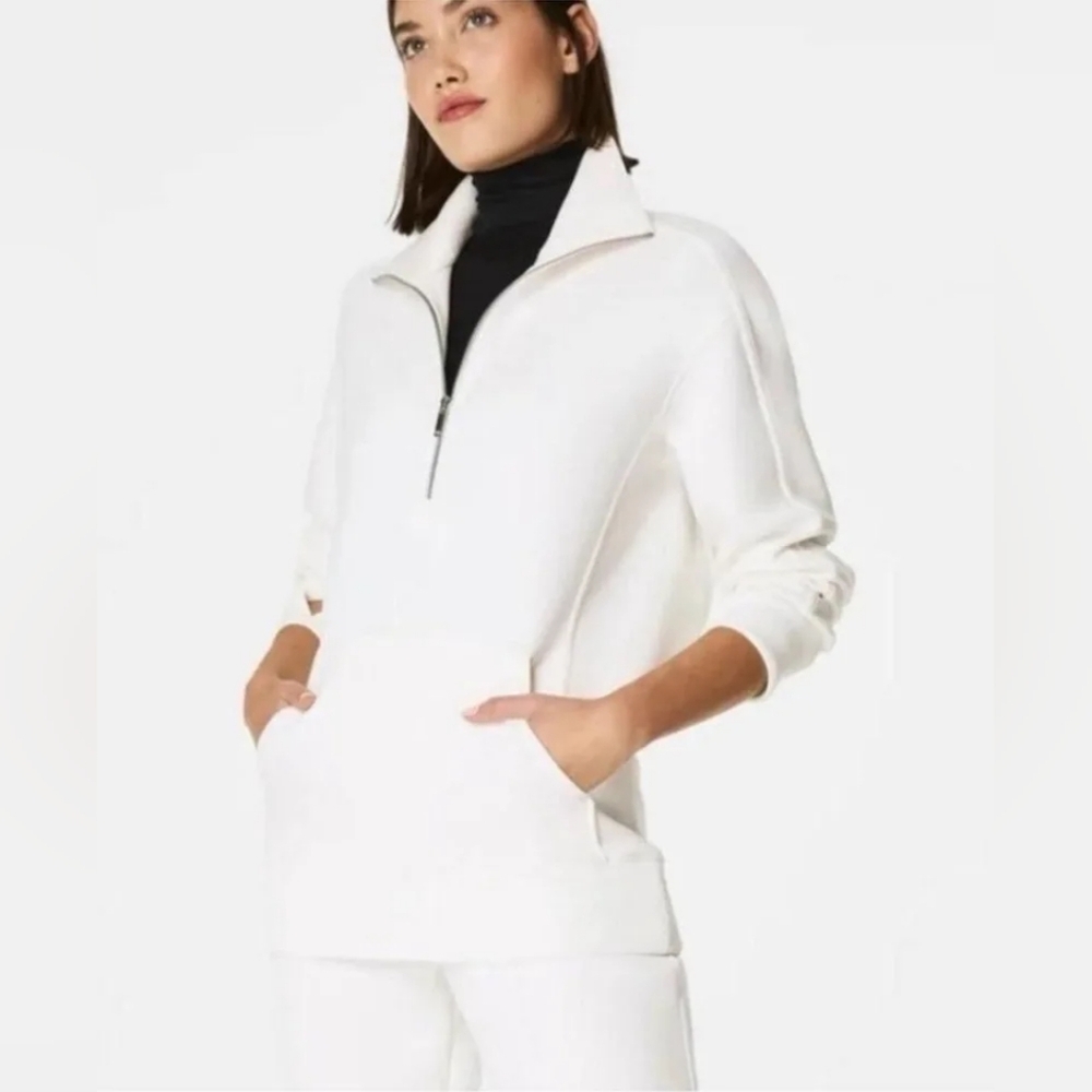 Spanx Heavyair Half Zip Tunic Top In Powder White Size Small